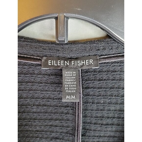 Eileen Fisher Sz Med Black Waffle Knit Tencel Cotton Blend Cardigan Long Pockets - Picture 2 of 13